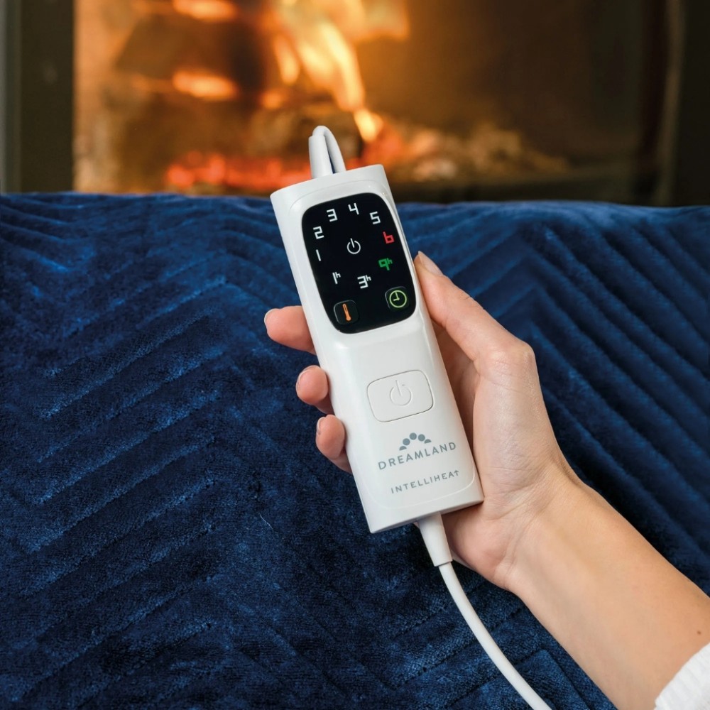 DREAMLAND Herringbone Blue Heated Throw - Hurry Home - Large