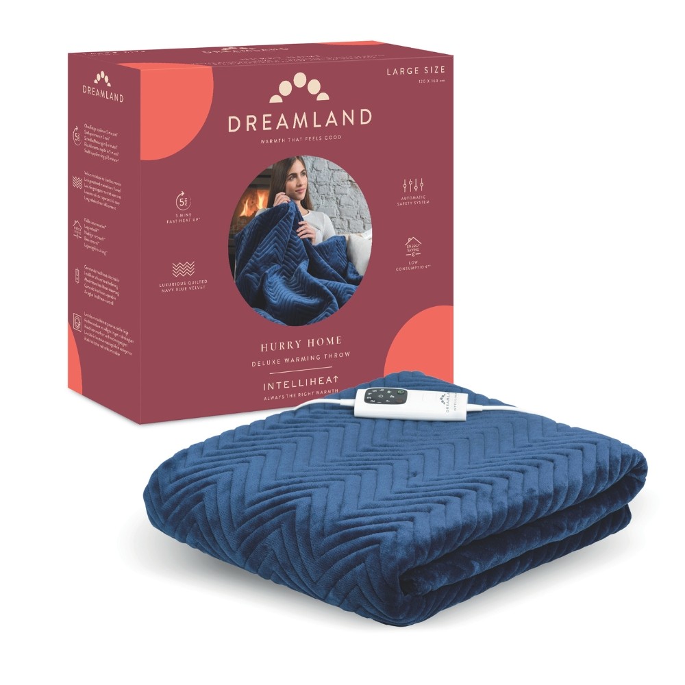 DREAMLAND Herringbone Blue Heated Throw - Hurry Home - Large
