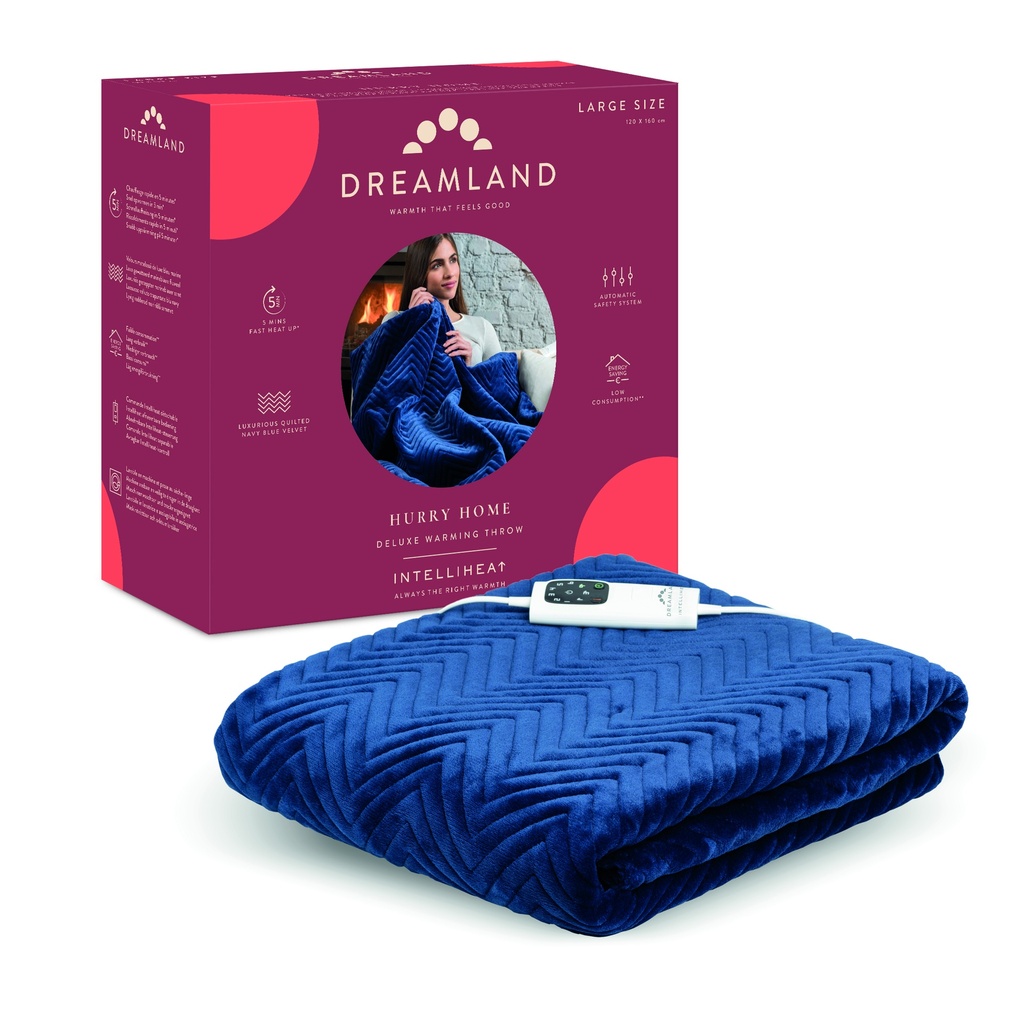 Heated Throw Herringbone Blue