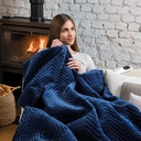 Deluxe Herringbone Blue Heated Throw - Hurry Home - Large