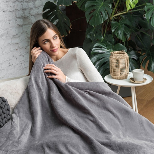 [26130] Grijze Fluweelzachte Warmtedeken of Plaid - Snuggle Up - Large